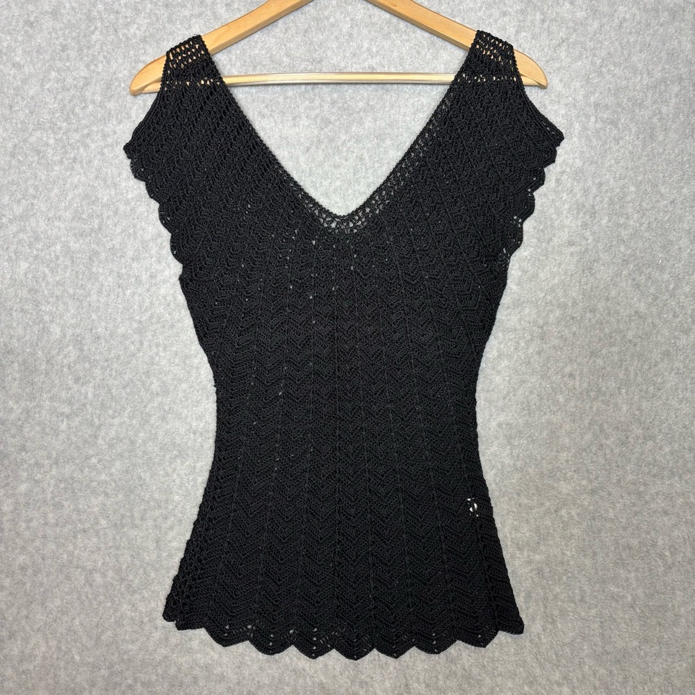 The Limited Vintage Y2K Hand-Knit Crochet Sleeveless Top-Black-Women Size Small - Picture 2 of 4